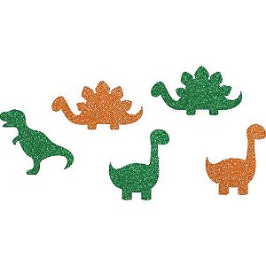 Aplique Decorativo de E.V.A Glitter Dinossauros com 5Un 5x5,5cm - Ref 102027 - Piffer
