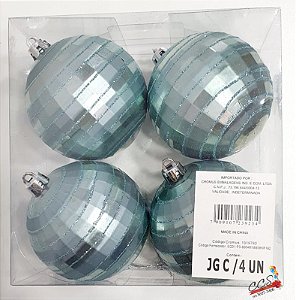 Bola de Natal Azul Claro Com Espiral Glitter 8cm - Jogo com 4 Un - Ref 1319782 Cromus Natal