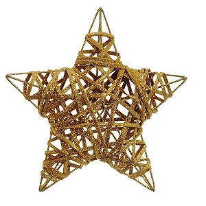 Estrela de Rattan Ouro 20cm - Ref 1212014 - Cromus Natal