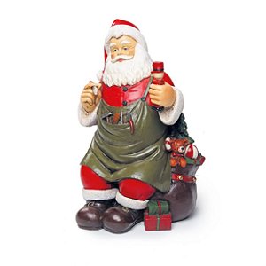 Papai Noel de Resina Com Soldadinho de Chumbo e Saco de Brinquedos 27x16x15cm - Colecionáveis Ref 1718916 - Cromus Natal