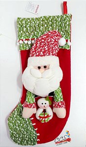 Bota Para Pendurar com Noel Verde e Vermelha - Coleção Orlando - Ref 1510307 - Natal Cromus