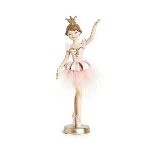 Bailarina De Resina Rosa Claro com Detalhe em Glitter Ouro e Plumas Rosa Bebê 21cm - Coleção Classique - Ref 1209261 Cromus