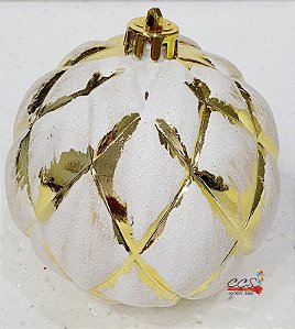 Bolas de Natal com Losango Branco e Dourado 10cm Jogo com 4 Unidades - Ref 1517813 - Cromus Natal