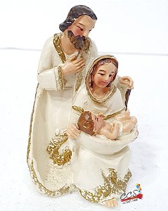 Sagrada Família de Resina 9x6cm Branco com Dourado - Sagrada Familia - Ref 1418811 Cromus Natal