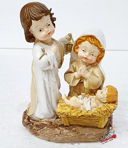 Sagrada Família De Resina Infantil 11x9cm Branco e Ouro - Sagrada Familia - Ref 1411506 Cromus Natal