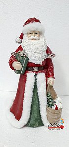 Papai Noel de Resina Com Capa Vermelha de Borda de Pelúcia e Presentes 30cm - Coleção Classiques - Ref 1209266 Cromus Natal