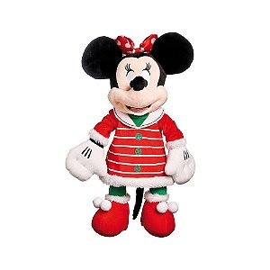 Minnie de Pelúcia com Vestido Listrado Vermelho e Branco 45cm - Original Disney - Ref 1595226 - Cromus Natal