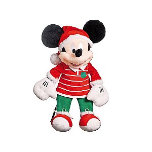 Mickey de Pelúcia Com Blusa Listrada Vermelho e Branco, e Calça Verde 45cm - Original Disney - Ref 1595223 - Cromus Natal