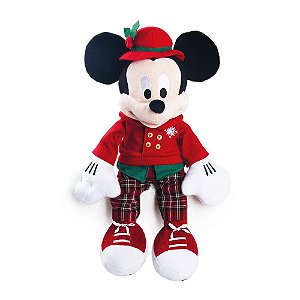 Mickey de Pelúcia Com Roupa Xadrez Vermelha e Verde 45cm - Original Disney - Ref 1750560 - Cromus Natal