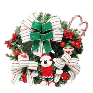 Guirlanda de Natal Decorada Mickey de Pelúcia 40cm Branco, Vermelho e Verde - Coleção Disney - Ref 1924914 - Cromus Natal
