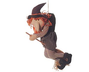 Bruxa de Tecido Voando Segurando a Vassoura - Festa Halloween - Ref 1413388 Cromus