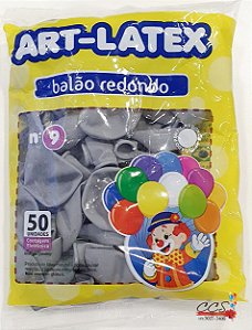 Balão de Latéx 9 Polegadas Cinza Pacote com 50 Unidades - Art Latex