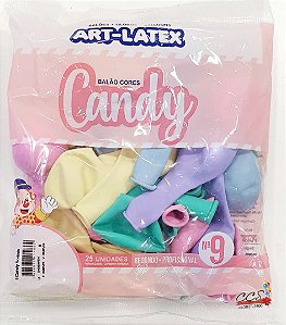 Balão de Latéx 9 Polegadas Candy Colors Pacote com 25 Unidades - Art Látex