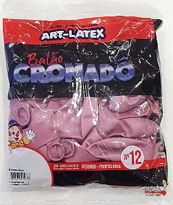 Balão de Latéx 12 Polegadas Cromado Rosa com 24 Unidades - Art Latex