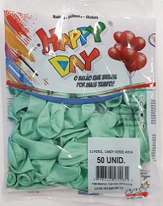 Balão de Latex 5 Polegadas Perolizado Candy Color Verde Água com 50 Unidades - Happy Day