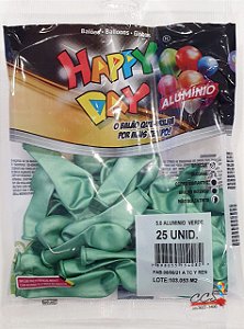 Balão de Látex 5 Polegadas Alumínio Cromado Verde com 25 Unidades - Happy Day