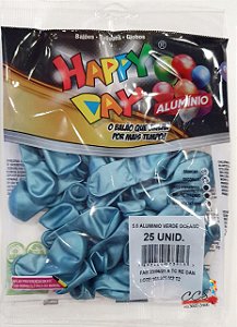 Balão de Látex 5 Polegadas Alumínio Cromado Verde Oceano com 25 Unidades - Happy Day