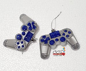 Enfeite de Pendurar Videogame Prata e Azul 10cm Jogo com 2 Unidades - Ref 1019229 Cromus Natal