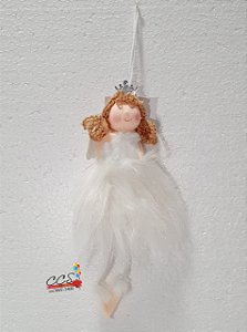 Enfeite de Pendurar Anja Branca com Coroa 20cm - Ref 1025832 Cromus Natal