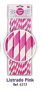 Canudo de Papel Decorado Listras Pink - Com 12 Unidades - Ref 4313 Make