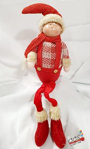 Boneco de Natal Menino Sentado 43cm - Vermelho Bege - Ref 72726001 D&A