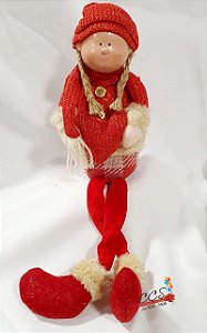 Boneco de Natal Menina Sentada 43cm - Vermelho Bege - Ref 72727001 D&A