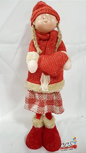 Boneco de Natal Menina em Pé Segurando Coração 43cm - Vermelho Bege - Ref 72729001 D&A