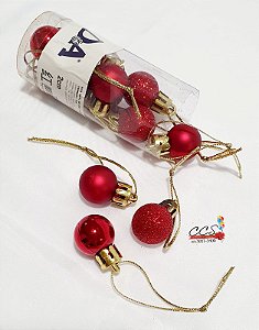 Bola de Natal Vermelha Mini 2cm em Tubo Mista com 12 Unidades - Ref 73975003 D&A
