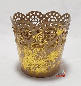 Vaso Balde Metal com Borda Rendada Cor Ouro com 1 Unidade - Ref 1512529 Cromus