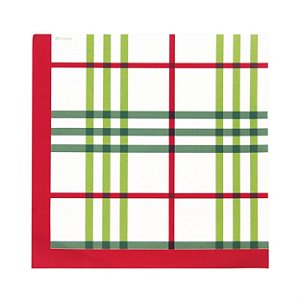 Guardanapo de Papel Decorado Tartan Xadrez Vermelho e Verde 24,5x24,5cm com 20 Un - Ref 29001421 Cromus Natal