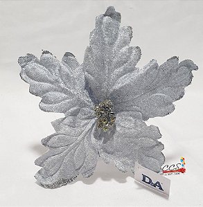 Flor de Natal Bico de Papagaio Prata com Glitter 14cm - Ref 74684004 D&A