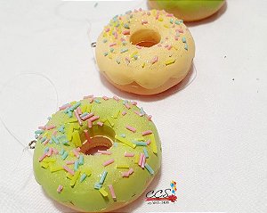 Enfeite de Decorativo Mini Donuts Verde e Amarelo Candy - Jogo com 4 Unidades - Coleção Bakery - Ref 1413661 Cromus