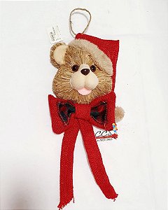 Urso de Natal de Palha com Laço Xadrez e Gorro Vermelho de Juta 42X18X9cm - Ref 67828001 D&A