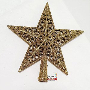 Enfeite de Natal Estrela Dourada com Glitter Ponteira Para Árvore 20,5X19,5cm - Ref 64709001 D&A