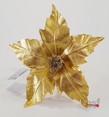 Flor de Natal Bico de Papagaio Dourado 15cm - Cabo Curto - Ref 74698003 D&A
