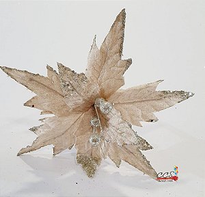Flor de Natal Poinsetia Nude com Glitter - Flores Cabo Curto - Ref 1712309 Cromus Natal