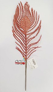 Galho Decorativo com Glitter Pena de Pavão Rose 33cm - Galhos de Natal - Ref 67817005 D&A