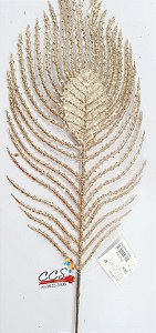 Galho Decorativo com Glitter Pena de Pavão Champanhe 33cm - Galhos de Natal - Ref 67817002 D&A
