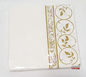 Guardanapo de Papel Decorado Lateral Trabalhada Dourado 32,5x32,5cm com 20 Folhas - Ref 1020668 Cromus Natal