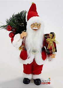 Boneco Papai Noel Tradicional em Pé Segurando Saco de Presentes 30cm - Ref 1025555 Cromus Natal