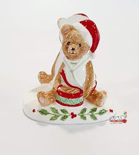 Porta Guardanapo de Cerâmica Urso com Tambor - Coleção Magic Forest - Mesa Posta Natal - Ref 1710363 Cromus Natal