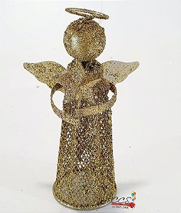 Anjo em Metal Dourado 16x11cm - Enfeites de Natal - Ref 1019304 Cromus Natal