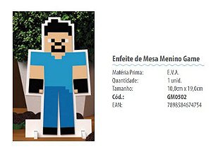 Decoração Enfeite de Mesa Menino Game 10x19cm com 1 Un - Festa Gamer - Ref GM0502 Grintoy