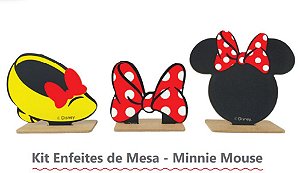 Kit Enfeite de Mesa Minnie Mouse em MDF Jogo com 3 Un - Festa Minnie - Ref MN0504 Grintoy