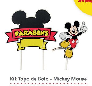 Topo de Bolo de MDF Mickey Mouse e Pick Decorativo - Festa Mickey - Ref MK2003 Grintoy