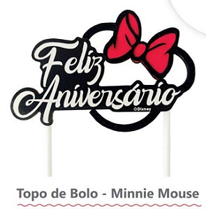 Topo de Bolo de MDF Feliz Aniversário Minnie Mouse - Festa Minnie Mouse - Ref MN2004 Grintoy