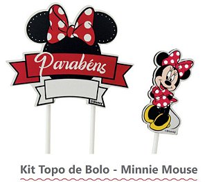 Topo de Bolo de MDF Minnie Mouse e Pick Decorativo - Festa Minnie - Ref MN2003 Grintoy