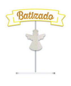 Topo de Bolo Decorativo Batizado com Anjo - Ref BZ2001 Grintoy