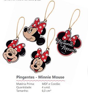 Kit Pingentes Decorativos Festa Minnie Mouse com 4 Unidades - Ref MN1701 Grintoy