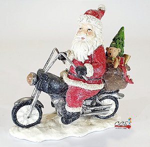 Enfeite Decorativo de Resina Papai Noel na Moto com Saco de Presentes - Ref 1017324 Cromus Natal